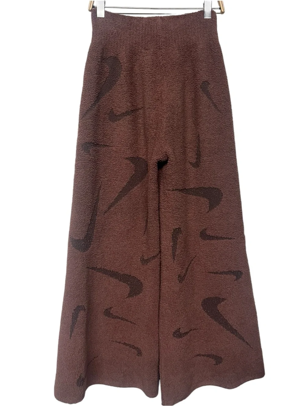 Nike Sportswear Chocolate Brown Knit Wide-Leg Pants Dark Swoosh Motif Boucle